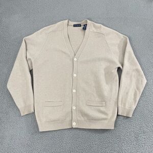 John Ashford 100% Wool Cardigan Men L Tan Preppy Button Sweater